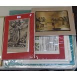 Quantity of various mounted coloured maps, etchings, engravings, and prints