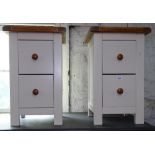 A pair of painted and polished pine 2-drawer bedside chests, W36cm
