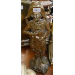A brass Town Crier figure fire companion stand, and tools, 53cm