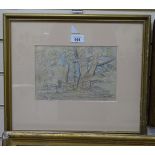 Philip Wilson Steer, charcoal/watercolour, figure in woodland, signed, 6.5" x 9.5", framed