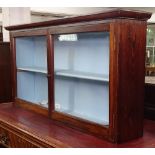 A 19th century stained pine and mahogany-framed hanging cabinet with 2 glazed doors, W99cm, H51cm