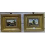 Harrison, pair of oils on board, Continental country scenes, signed, 4.5" x 6.5", framed