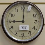 A Vintage Bakelite wall clock with chrome bezel, diameter 17cm