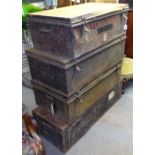 4 Vintage painted black metal trunks