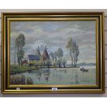 Sullivan Pugh, oil on canvas, oast houses by still water Kent, signed, 17.5" x 23", framed