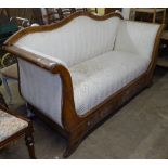 A 19th century upholstered and mahogany-framed window seat/settee, with removable back