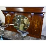 An Edwardian mahogany and marquetry decorated over-mantel mirror