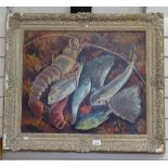 Robert Mackechnie (1894-1973) Impressionist oil on canvas, still life, seafood, monogrammed, 19.5" x