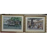 Charles Mingay, 2 watercolours, Eastern River scene, 17" x 26", and art market, 16" x 22", framed (