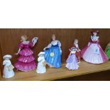 4 Royal Doulton figures, 2 Coalport ladies, and another (7)