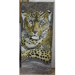 Clive Fredriksson, oil on canvas, leopard, signed, 48" x 20", unframed