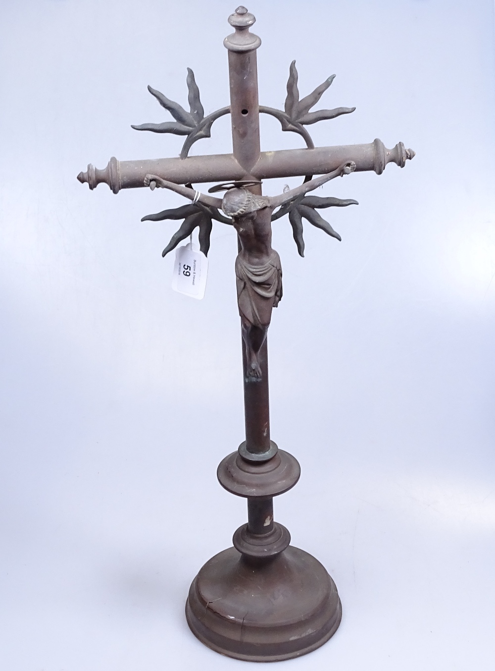 A patinated brass crucifix, 60cm - Image 2 of 2