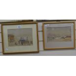 2 watercolours, coastal scenes, largest 6.5" x 9.5", framed (2)