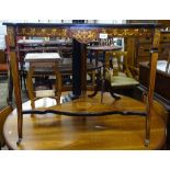 A Victorian rosewood and marquetry decorated corner table, with under tier on shaped legs, W84cm