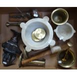A bust, pestles and mortars etc