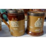 A Doulton mug with silver rim, 13.5cm, and a Doulton Harvest pot with silver rim