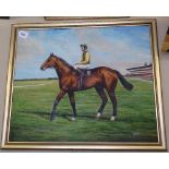 B Davis, oil on canvas, Lester Piggott on Nijinsky, signed, 20" x 24", framed