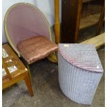 A Lloyd Loom corner laundry bin, and a basketwork chair