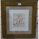 Michael B White, etching, La Giaconda, signed in pencil, artist's proof, plate size 7" x 6", framed