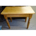 A rectangular pine side table on turned legs, W92cm, h75cm