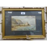 19th century watercolour, coastal scene, initialled LEG, 5.5" x 8.5", framed