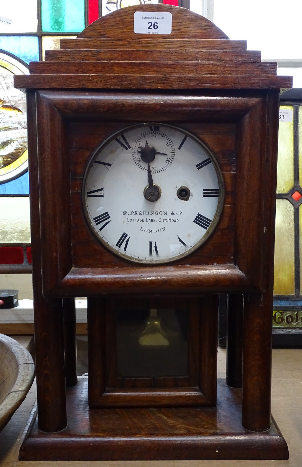 A Victorian oak-cased clock, with enamel dial inscribed W Parkinson & Co Cottage Lane, City Road, - Image 2 of 2