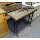 A Vintage pine and cast-iron double school desk, W97cm