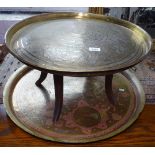 2 Indian embossed brass table tops and a stand