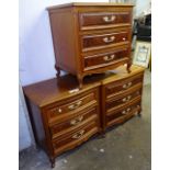 A set of 3 hardwood bow-front 3-drawer bedside chests