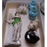 Crested Ware French Bulldogs, miniature glass vases, 7cm etc