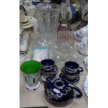 Oriental design teaware with applied metal mounts, an overlay glass vase, a cut-glass vase etc