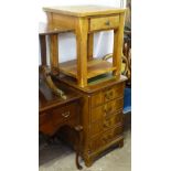 A hardwood lamp table with drawer, W55cm, and a reproduction mahogany 2-drawer filing cabinet, W52cm