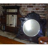 A Victorian rosewood and marquetry decorated over-mantel mirror, and a mahogany over-mantel