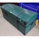 A Scandinavian green painted dome-top pine trunk, W95cm