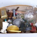 Decorative boxes, opera glasses, a mirror, costume jewellery etc