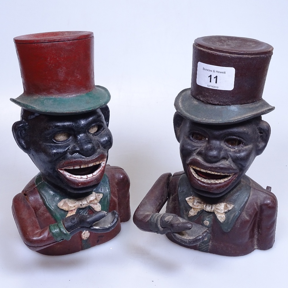 A pair of cast-iron reproduction mechanical money boxes, 20cm - Image 2 of 2