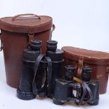 Leather-cased military binoculars by Barr and Stroud, and a pair of Kershaw binoculars, cased