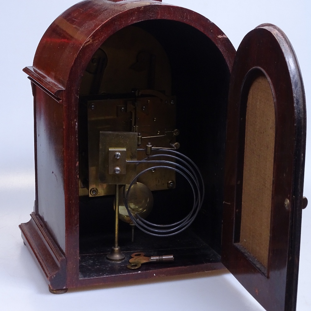 A dome-top mantel clock with 2-train movement, and 3 dials, and brass carrying handle, height 34cm - Image 2 of 2