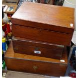 A Victorian mahogany workbox with tray fitted interior, length 40cm, a similar smaller workbox,