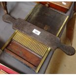 An Antique brass and mahogany pill roller, and a mahogany and brass chemical scale and weights