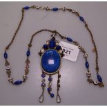 An Austro-Hungarian gilt-metal necklace set with white enamel, blue enamel panels and stones, length