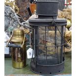 A Vintage brass oil lamp, and a larger lantern, 32cm