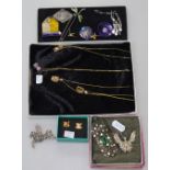 A collection of silver enamel and paste jewellery, to include brooches and necklaces