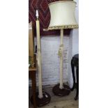 A pair of Art Deco velvet covered standard lamps and shades (1 shade A/F)