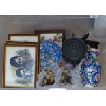 A Chinese enamelled vase, a pot pourri pot and cover, figures and other Oriental items