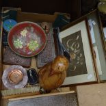 An Escalado game, carved wood boxes, a cloisonne bowl and pot etc