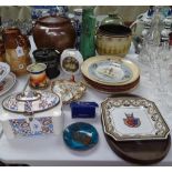 A Deco biscuit jar, a tobacco jar, plates etc