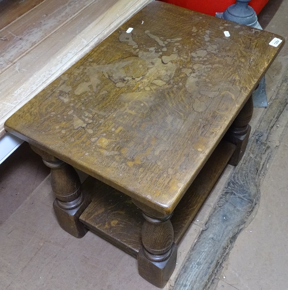 A rectangular oak 2-tier lamp table, on baluster legs, W61cm - Image 2 of 2