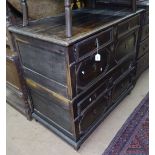 An 18th century oak 2-section chest in Jacobean style, having 4 long drawers with moulded fronts, on