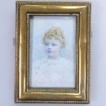 Framed Victorian miniature watercolour on ivory of a child, height 7cm